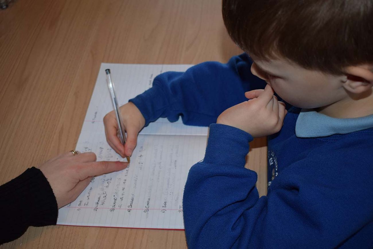 student writing