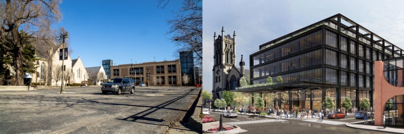 parking lot and building