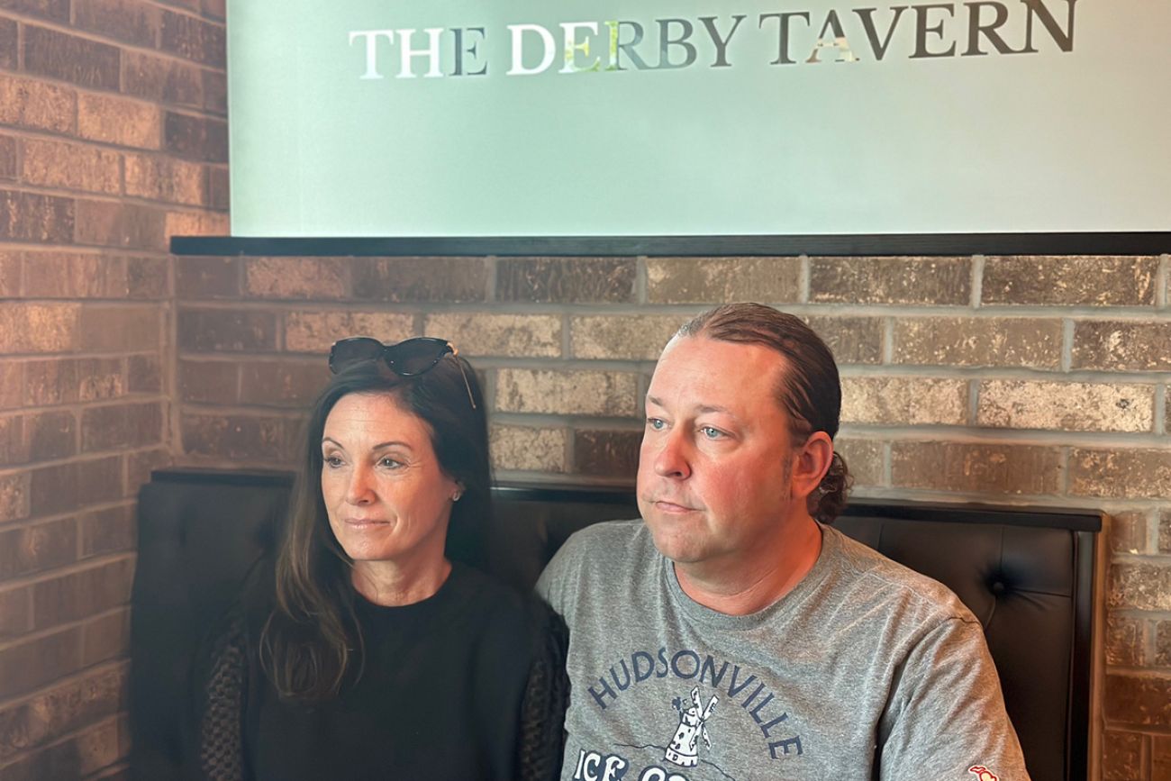 Tracie and Andy Wierda sitting at the Derby Tarvern