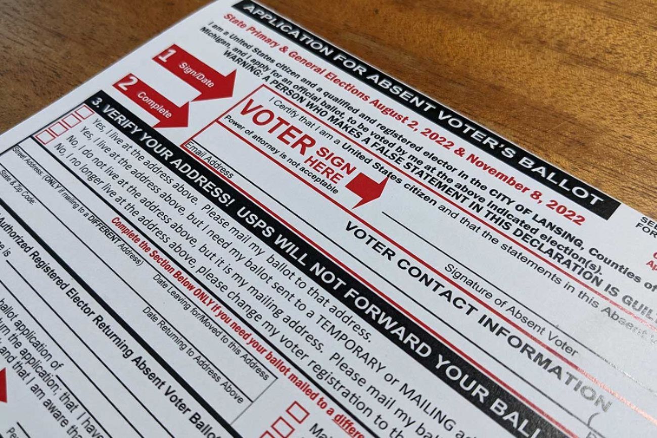 An application for an absentee ballot