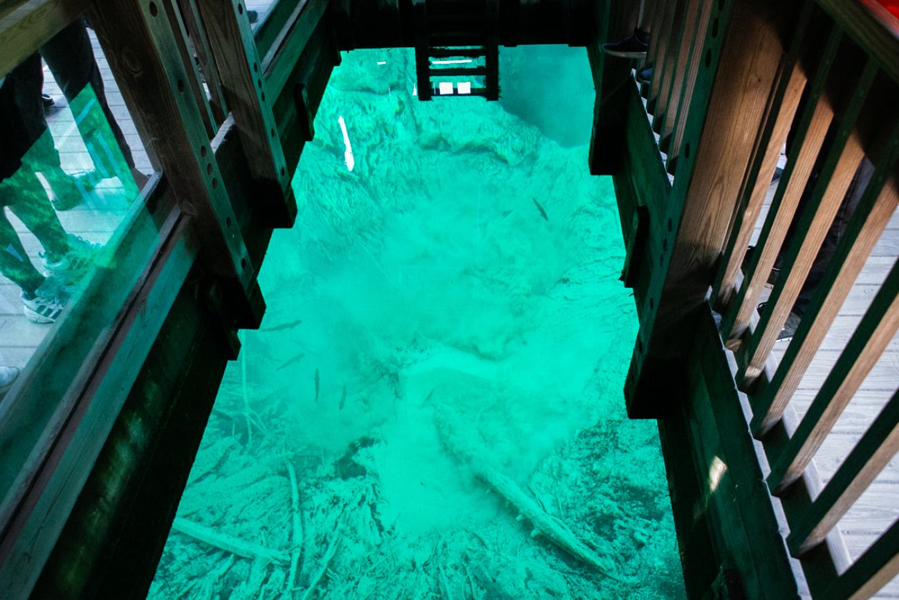 The water at Kitch-iti-Kipi, which looks like a teal color