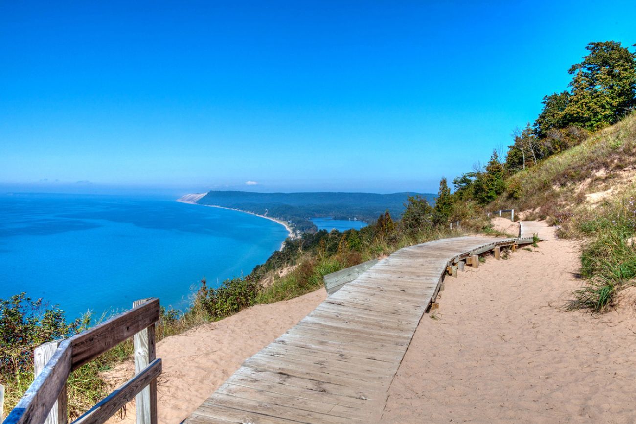 Lake Michigan can be seen from Sleeping Bear Dunes