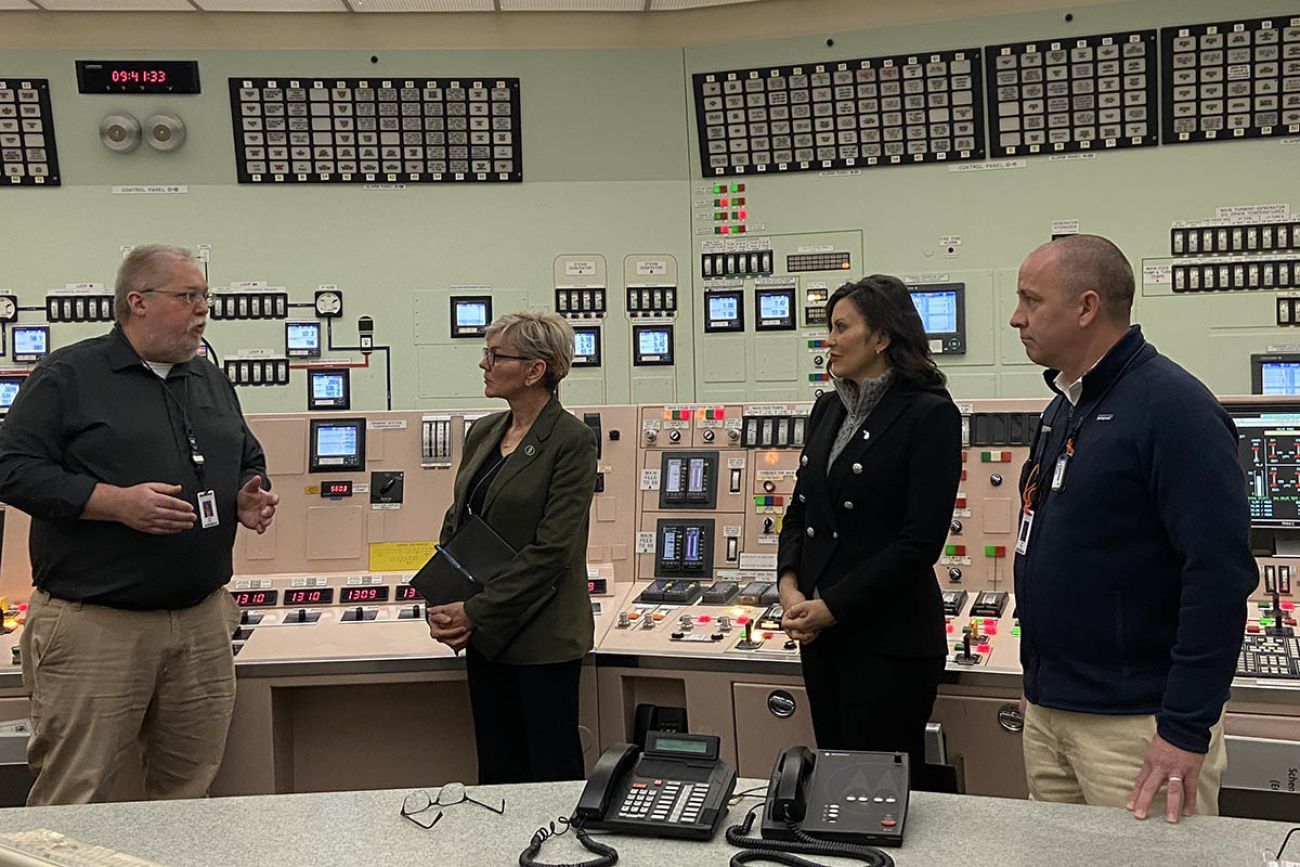 Michigan Gov. Gretchen Whitmer, Energy Secretary Jennifer Granholm and others inside the Palisades nuclear power plant