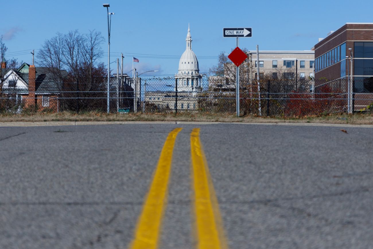 Road in front of the Michigan Capitol
