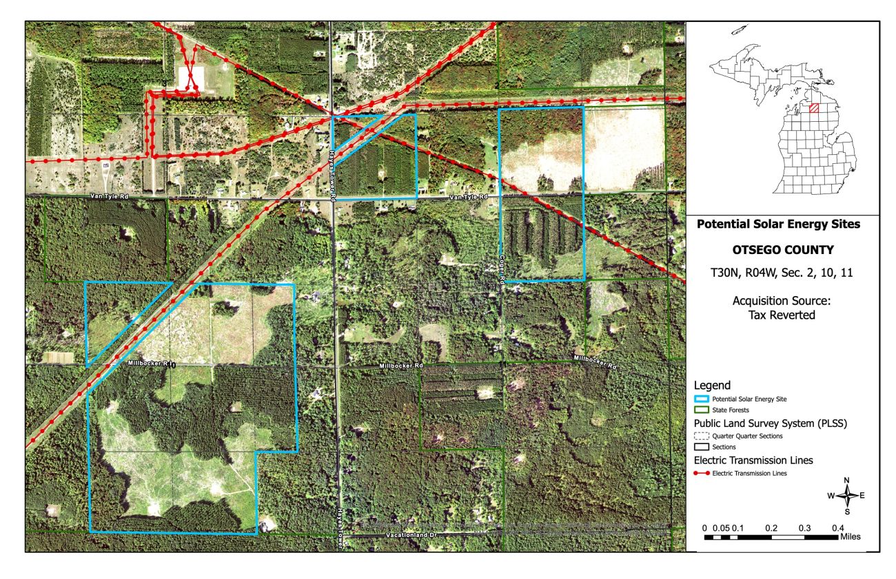 A map for a potential solar energy site near Gaylord, Michigan.