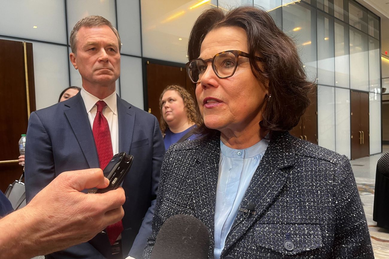 Michigan Rep. Ann Bollin, R-Brighton, speaks to reporters.