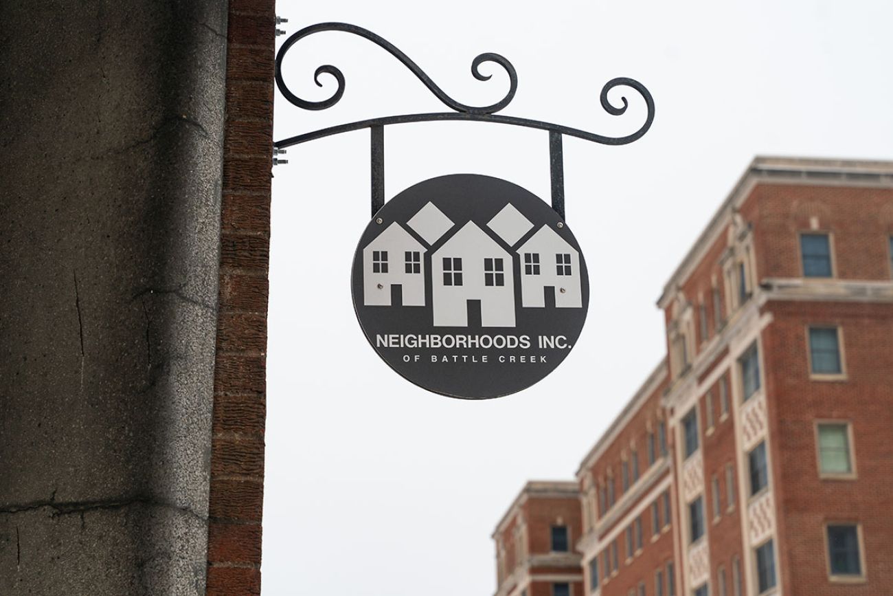 A sign for the Neighborhoods Inc. of Battle Creek.