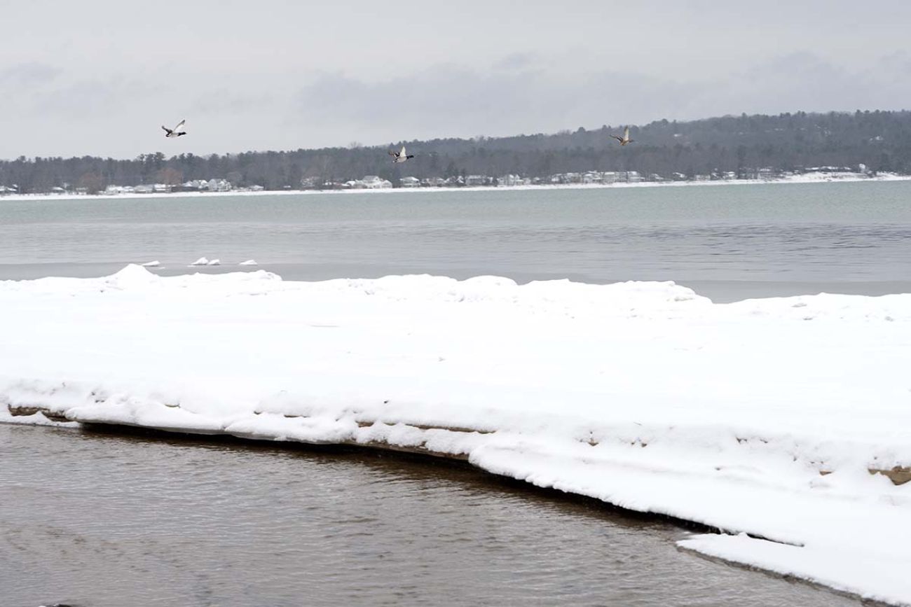 An ice shelf near the shores of Grand Traverse Bay in Michigan.