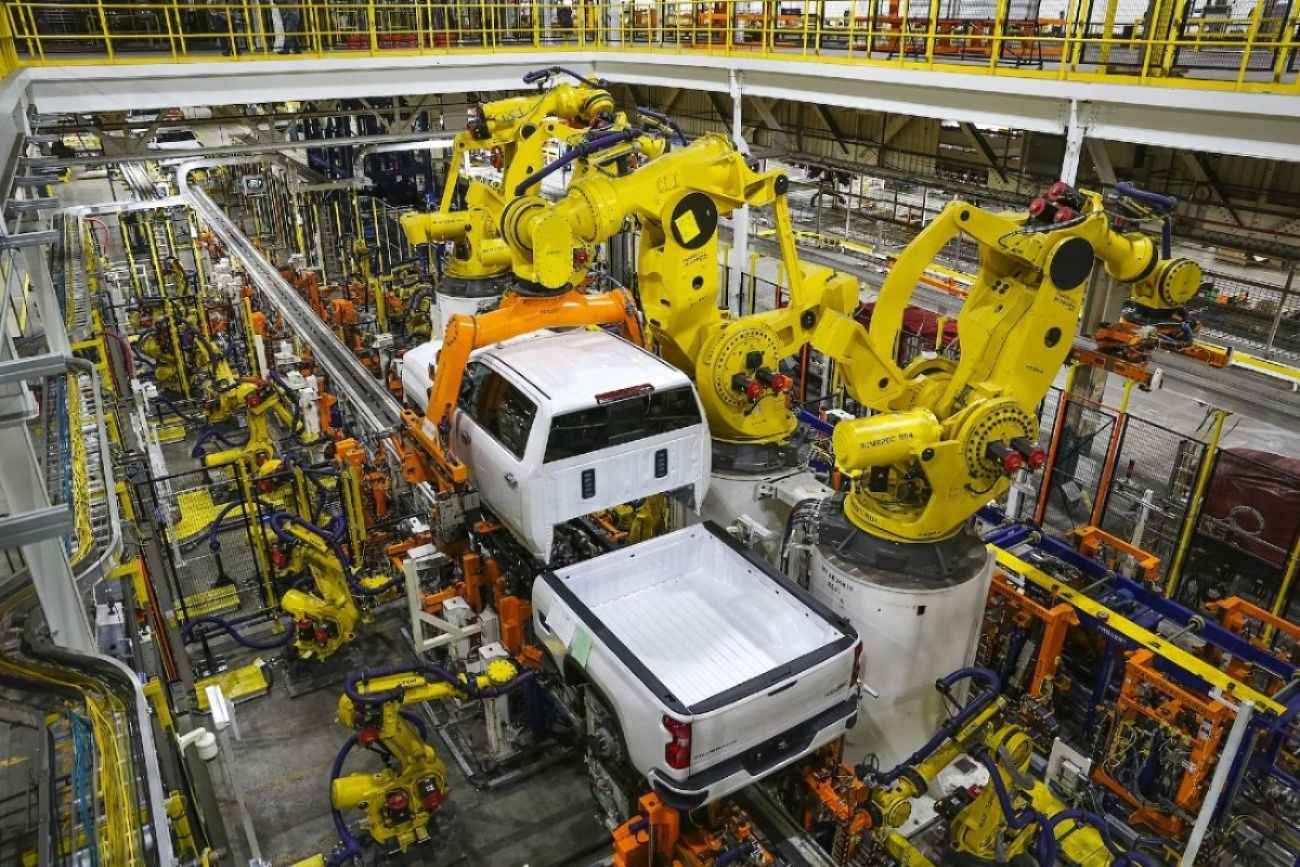 Car being assembled in a factory