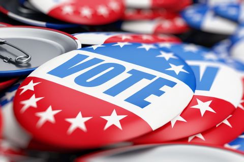 A button with the word vote on it
