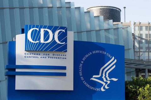 Closeup of the CDC logo seen at the Edward R. Roybal campus, the headquarters of the Centers for Disease Control and Prevention (CDC) in Atlanta, Georgia.
