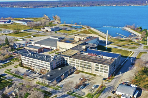 An aerial view of Muskegon, Michigan. 