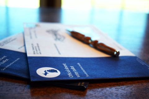 Michigan Absent Voter envelopes.