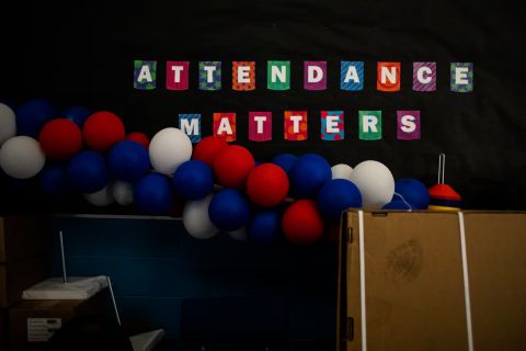 A sign that says "Attendance Matters." 