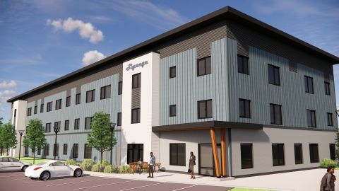 A rendering of a building. 