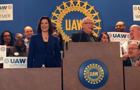 Gretchen Whitmer and UAW president Dennis Williams