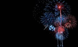 Red and Blue Fireworks in the night sky