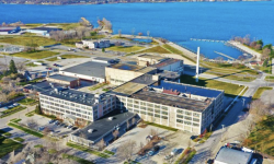 An aerial view of Muskegon, Michigan. 