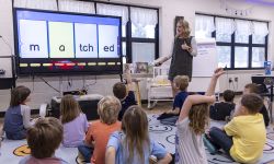 First grade teacher Brittany Floyd teaching to a classroom