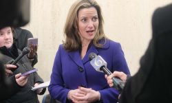 Michigan Secretary of State Jocelyn Benson speaking to reporters.
